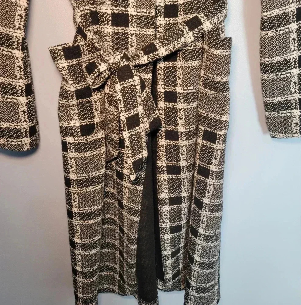 Shinestar womens lightweight black/ white belted coat duster Size M - Picture 3 of 8